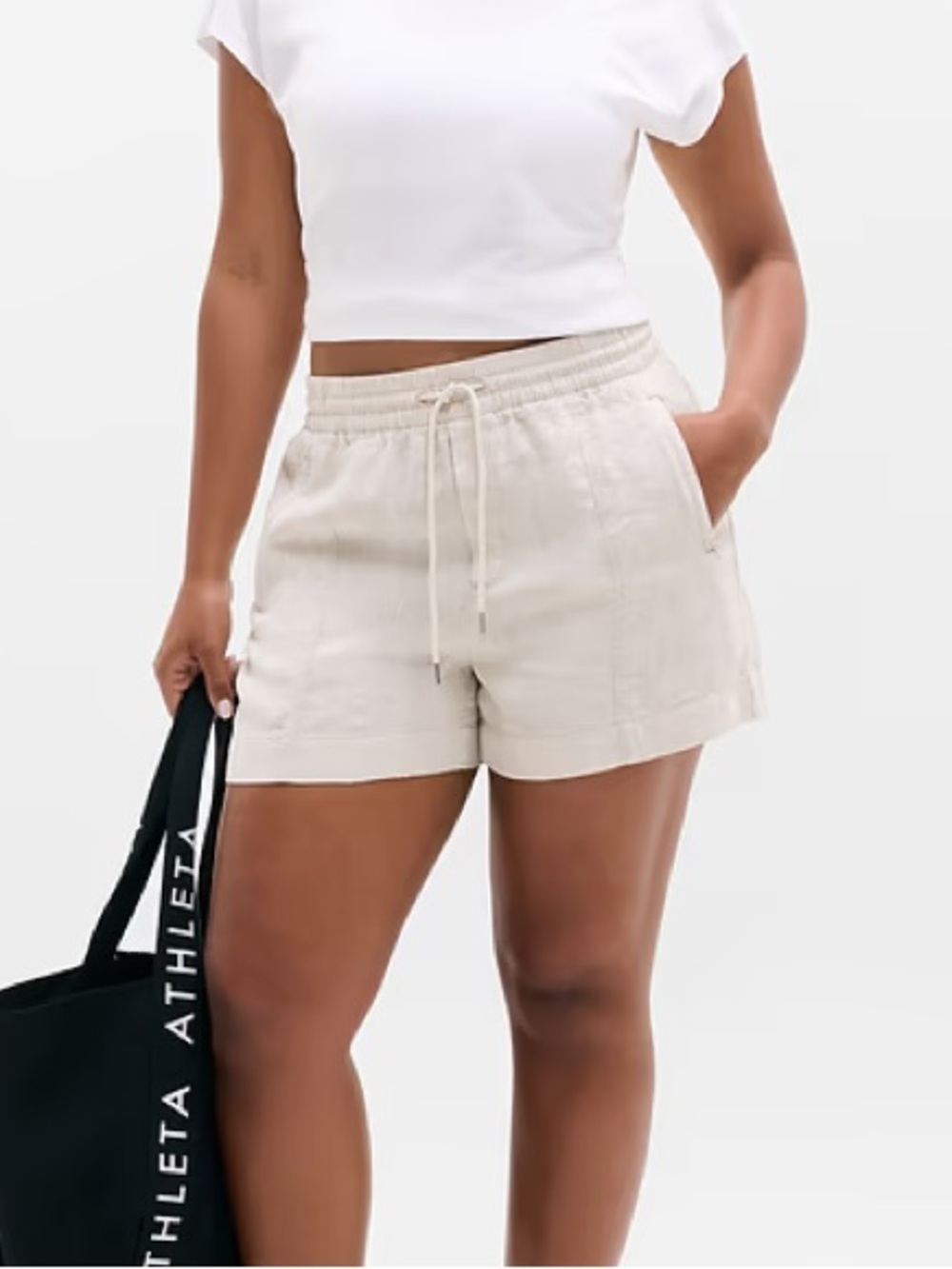 Athleta Retreat Linen Mid Rise 4" Short Undyed Medium